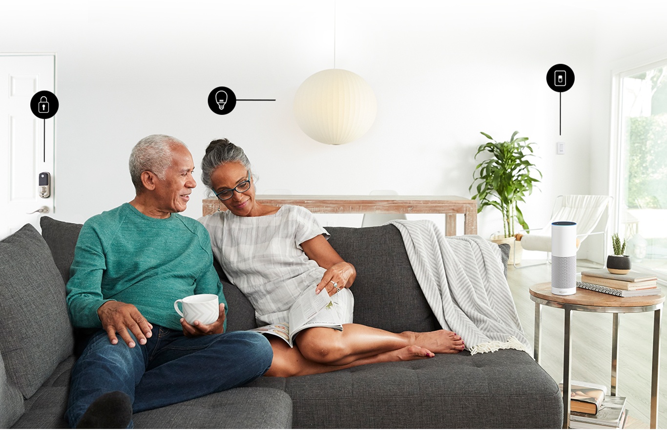 Amazon Echo couple sitting