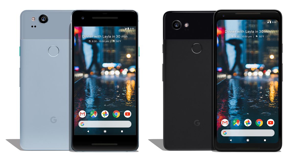 Pixel 2 and Pixel 2 XL phones stansing up