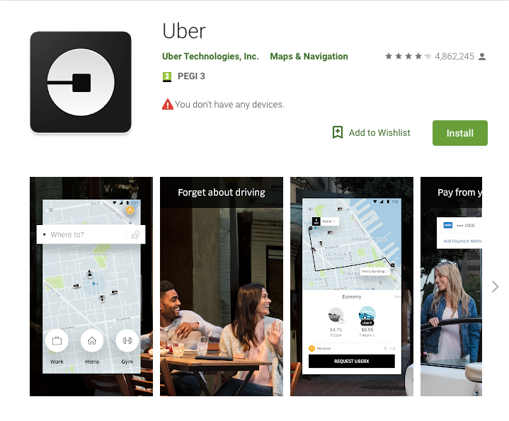 Uber Google Playstore