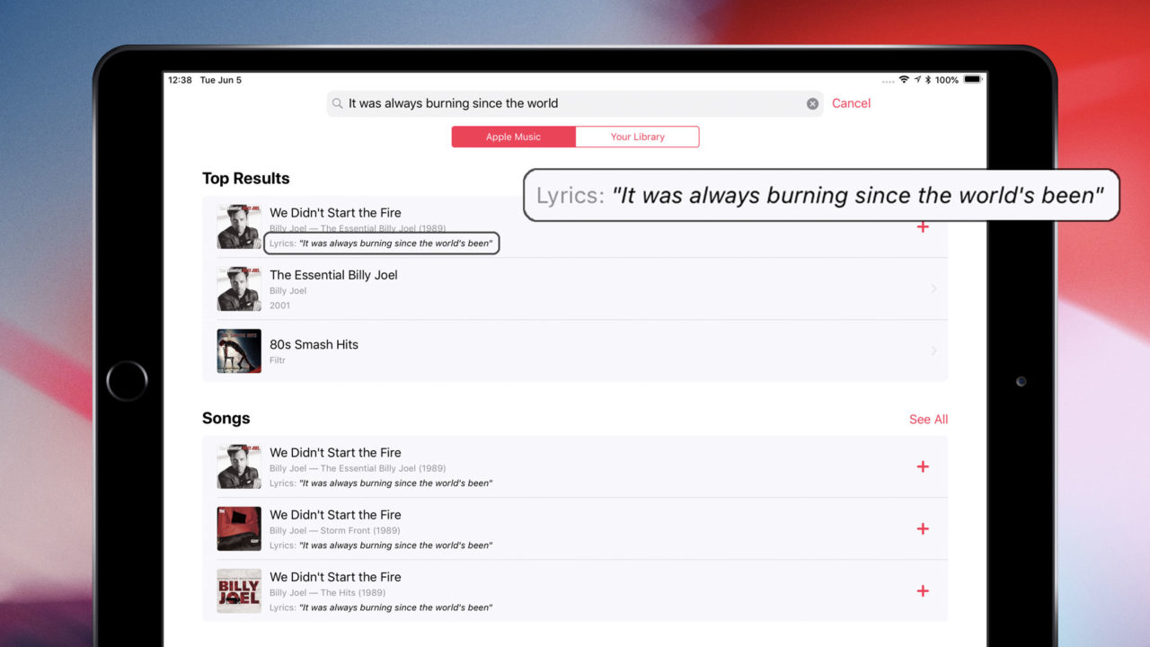 ios 12 lyrics search