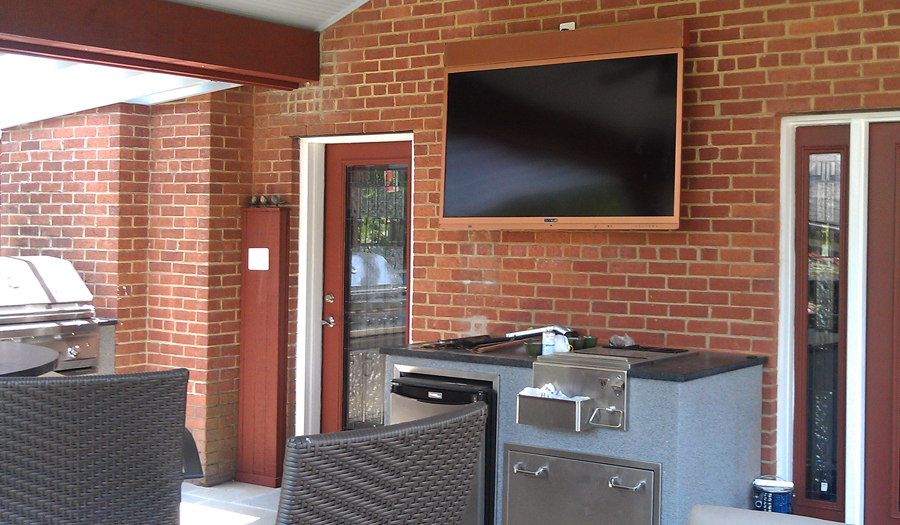tv mounting outdoors: above grill