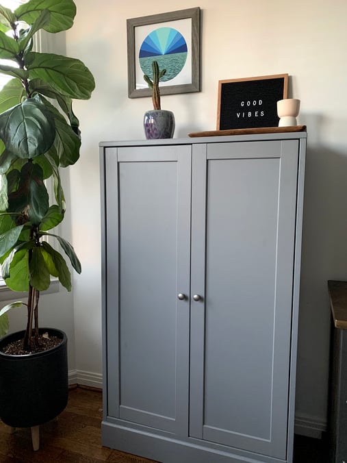 One of the best Ikea furniture pieces for organizing clutter is the Havsta cabinet.