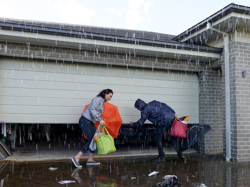 rainy garage door